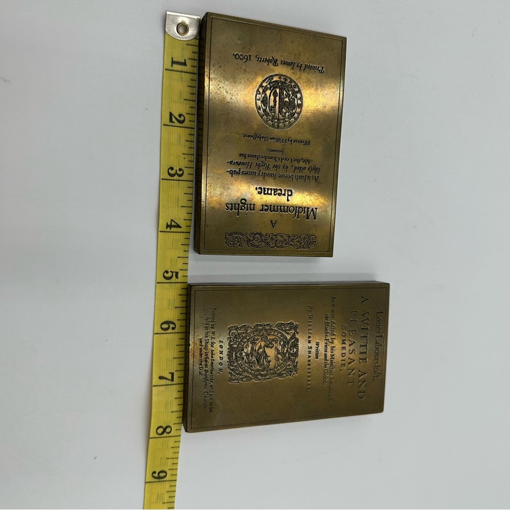Vintage 2 brass printing plates A Midsummer Night's Dream & Love's Labour's Lost - Picture 7 of 9